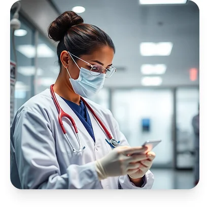 Healthcare professional completing a career assessment on a phone