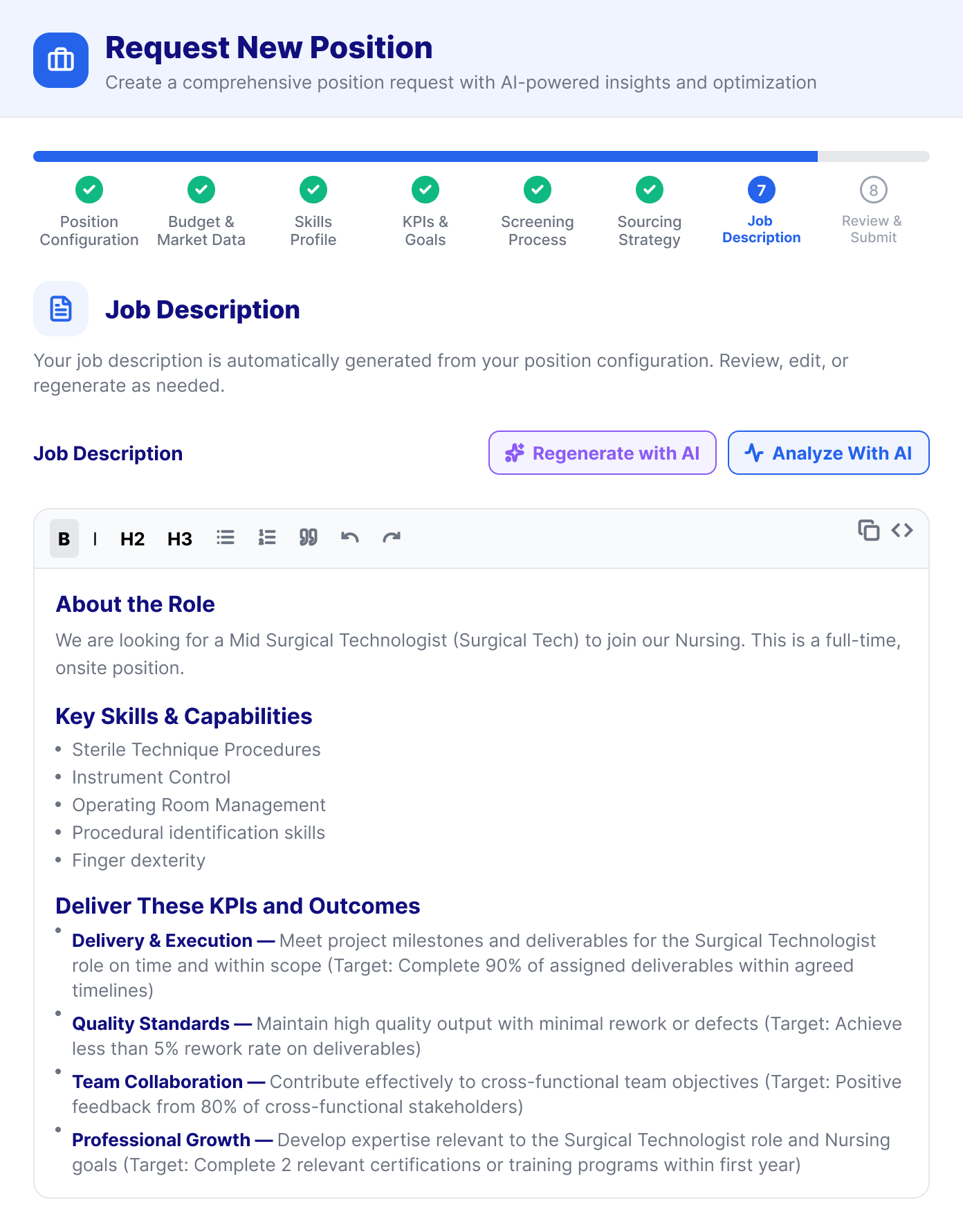 HiringIQ JD Builder wizard step