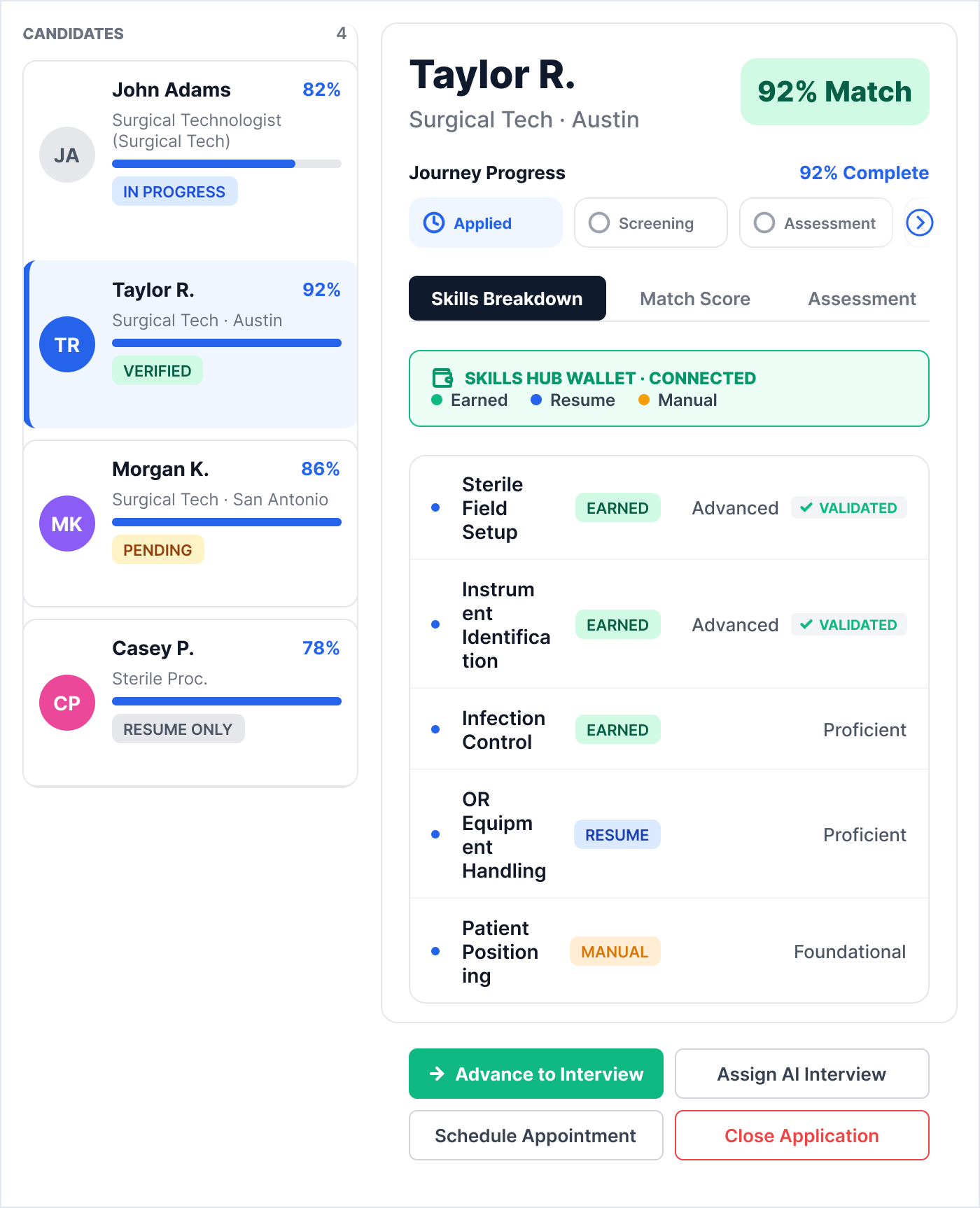 HiringIQ Skills Wallet interface