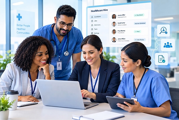 Healthcare team reviewing candidate profiles on HiringIQ®
